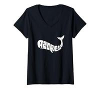 Mujer Azores Whale Word Art - Animal divertido Camiseta Cuello V
