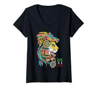 Mujer Aztec Jaguar Ancient Warrior Native Mexican Mythology Mexico Camiseta Cuello V