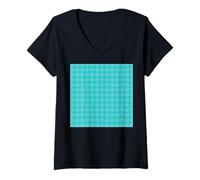 Mujer Azul azulado clásico, patrón de pata de gallo, pata de gallo Camiseta Cuello V
