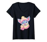 Mujer Azul Chihuahua Invierno Retrato Perro Amante Gráfico Bufanda Rosa Camiseta Cuello V