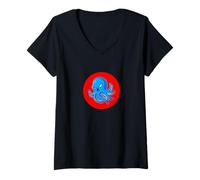 Mujer Azul Enojado Pulpo Animales Marinos Rojo Lindo Regalo Amante Camiseta Cuello V