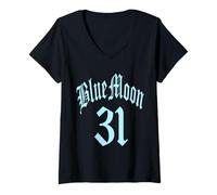 Mujer Azul Llena 2 Luna NUMEROLOGÍA 11 Dos 31 Mujeres Hombres Camiseta Cuello V