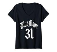 Mujer Azul Llena 2 Luna NUMEROLOGÍA 11 Dos 31 Mujeres Hombres Camiseta Cuello V