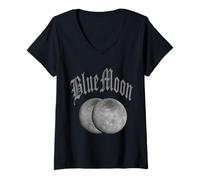 Mujer Azul Llena 2 Luna NUMEROLOGÍA 11 Dos Once Mujeres Hombres Camiseta Cuello V