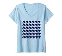 Mujer Azul marino clásico, patrón de pata de gallo, pata de gallo Camiseta Cuello V