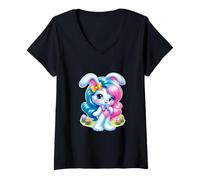 Mujer Azul Rosa Conejito Pascua Lindo Estilo 80s 90s Pastel Vibes Camiseta Cuello V