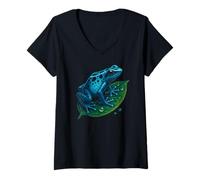 Mujer Azul Veneno Dardo Flecha Rana Azureus Diseño Hoja Camiseta Cuello V
