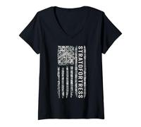 Mujer B-52 Stratofortress Bandera Americana Camo Militar B-52 Camiseta Cuello V