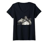Mujer B.B. Rey del Blues y Guitarra Lucille por Dick Barnatt Camiseta Cuello V