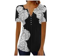 Mujer B Verano Estampado Sexy Botón Chaqueta de Punto Manga Corta Camiseta Cuello en V Casual Túnica entallada Ropa Tops Camiseta de malla Negro, Negro , M