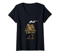 Mujer Baba Yaga Cabaña con Patas de Gallina Folclore Eslavo Camiseta Cuello V