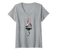 Mujer Baba Yaga Cabaña Patas Pollo Mitología Eslava Camiseta Cuello V