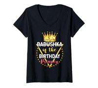 Mujer Babushka Del Cumpleaños Princesa Corona Niña Bday Party Camiseta Cuello V
