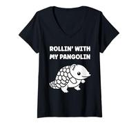 Mujer Baby Animals Pangolins Cute Quote Rollin with my Pangolin Camiseta Cuello V