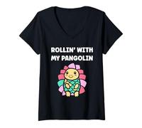 Mujer Baby Animals Pangolins Cute Quote Rollin with my Pangolin Camiseta Cuello V