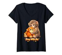 Mujer Baby Monkey Named Punch Stay with Me Punch Hombres Mujeres Niño Niño Camiseta Cuello V