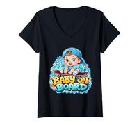 Mujer Baby On Board Cute Boy Skateboard Esperando Embarazo Broma Camiseta Cuello V