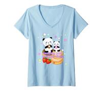 Mujer Baby Panda Donuts Lovers Pink Blue Estrellas, Vibraciones positivas Camiseta Cuello V