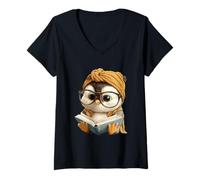Mujer Baby Penguin Blue Book Reading Animal Lover Retrato gráfico Camiseta Cuello V