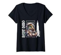 Mujer Baby Roar Astronaut Dinosaur Dino Space Cosmic Galactic Art Camiseta Cuello V