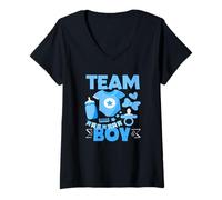 Mujer Baby Shower de Team Boy con artículos Azules Que revelan el género, Fiesta Linda Camiseta Cuello V
