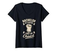Mujer Bachelor Who Cooks Well Home Chef Solo Cocinar Habilidades de Cocina Camiseta Cuello V