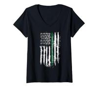 Mujer Back The Green Thin Green Line American Flag Border Patrol Camiseta Cuello V
