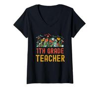 Mujer Back to School 1st Grade Teacher Wildflower Camiseta Cuello V