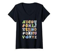 Mujer Back to School ABC Kindergarten Teacher Camiseta Cuello V