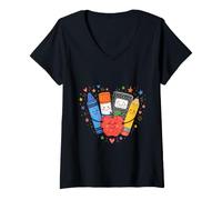 Mujer Back To School Supplies Teacher Classroom Pencil Apple Art Camiseta Cuello V