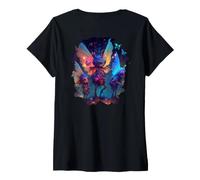 Mujer Backprint Aventuras de Cuento de Hadas Bosque místico. Camiseta Cuello V