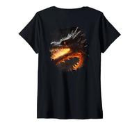 Mujer Backprint dragón de Fuego Criatura mística dragón fantasía Camiseta Cuello V