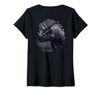 Mujer Backprint El Dinosaurio místico una Aventura de fantasía Camiseta Cuello V