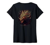 Mujer Backprint el soberano Oscuro Camiseta Cuello V