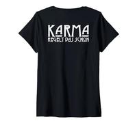 Mujer Backprint Karma Resuelve Ese Hechizo de Justicia Camiseta Cuello V