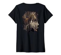 Mujer Backprint La Cebra fotorrealista en su Estado Salvaje Camiseta Cuello V