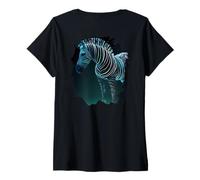 Mujer Backprint La mística Cebra Colorida una Leyenda Naturaleza. Camiseta Cuello V