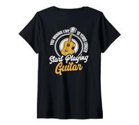 Mujer Backprint Quieres Vivir 10 años más Tocar la Guitarra Camiseta Cuello V
