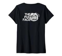 Mujer Backprint The Pug Face Perro y Bulldog francés Camiseta Cuello V