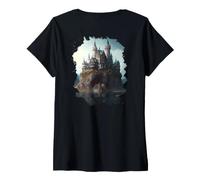 Mujer Backprint Un Hermoso Mundo de fantasía del Castillo de Hadas Camiseta Cuello V
