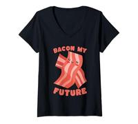 Mujer Bacon My Future, Linda y optimista, Amante de los Juegos de Palabras sobre Comida Camiseta Cuello V