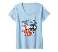 Mujer Bad Bacon Juegos de Palabras Son freír Divertido Juego de Palabras de Comida Camiseta Cuello V