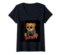 Mujer Bad Boy tee Shirts, Funny Teddy Bear Graphic Design Style Camiseta Cuello V