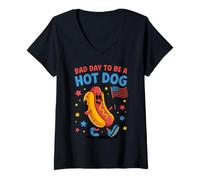 Mujer Bad Day to Be a Hot Dogs BBQ Fun Food Lovers 4 de Julio Camiseta Cuello V