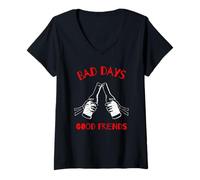 Mujer Bad Days - Good Friends (Gráfico de Cerveza) Camiseta Cuello V