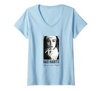 Mujer Bad Habits Monja - Estética Nerviosa Streetwear Camiseta Cuello V