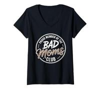 Mujer Bad Mom Club Funny Proud Member Leopard Mom Mother Day tee Camiseta Cuello V