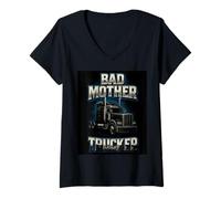 Mujer Bad Mother Trucker Funny Truck Driver Trucking Dad Hombres Camiseta Cuello V