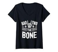 Mujer Bad To The Bone Camiseta Cumpleaños 2 Años Cumpleaños Bday Camiseta Cuello V