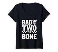 Mujer Bad To The Bone Camiseta Cumpleaños 2 Años Cumpleaños Bday Camiseta Cuello V